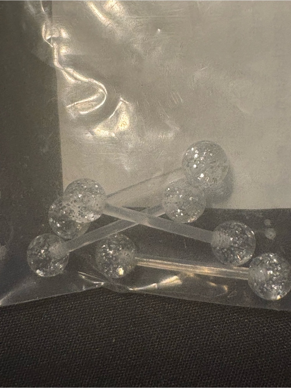 Clear Glitter Ball nipple barbel-set of 4